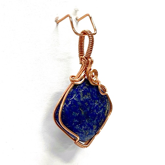 HANDCRAFTED Copper Hand Wrapped Lapis Lazuli Statement Pendant, Artisan Gift - Picture 4 of 10